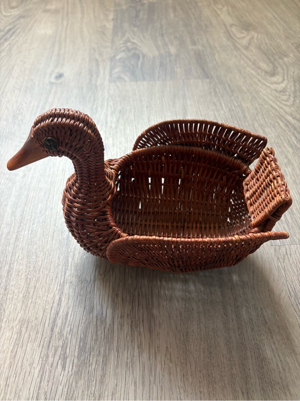 Wicker Duck Shaped Decorative Basket Brown Country Style Indoor Handmade Medium